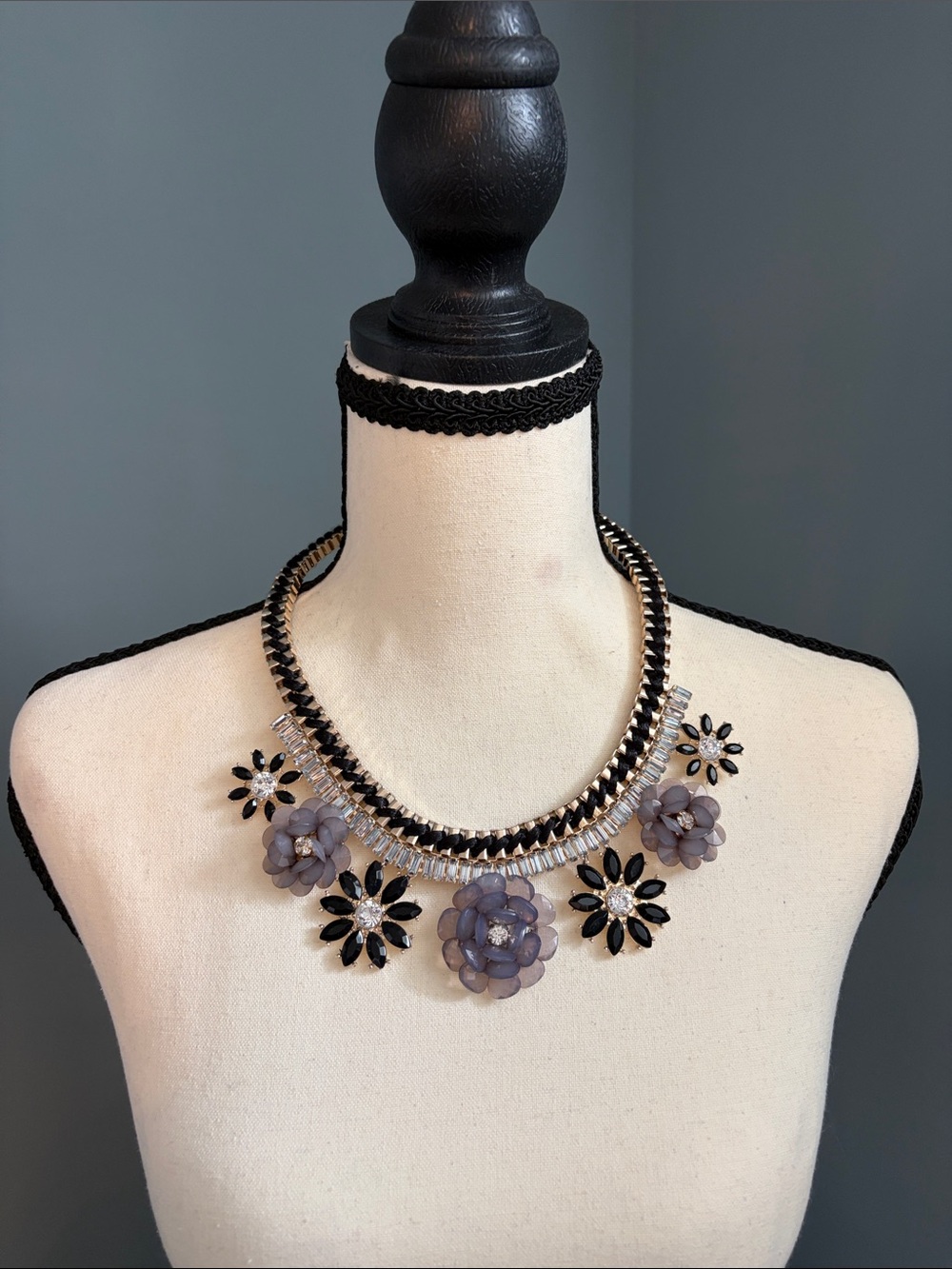 Floral Statement Necklace - Gray and Black Women’s Jewelry